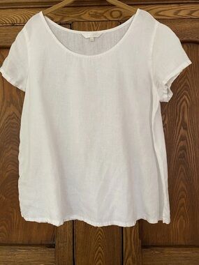 Kleen Linen Scoop Neck Short Sleeve Tee - White